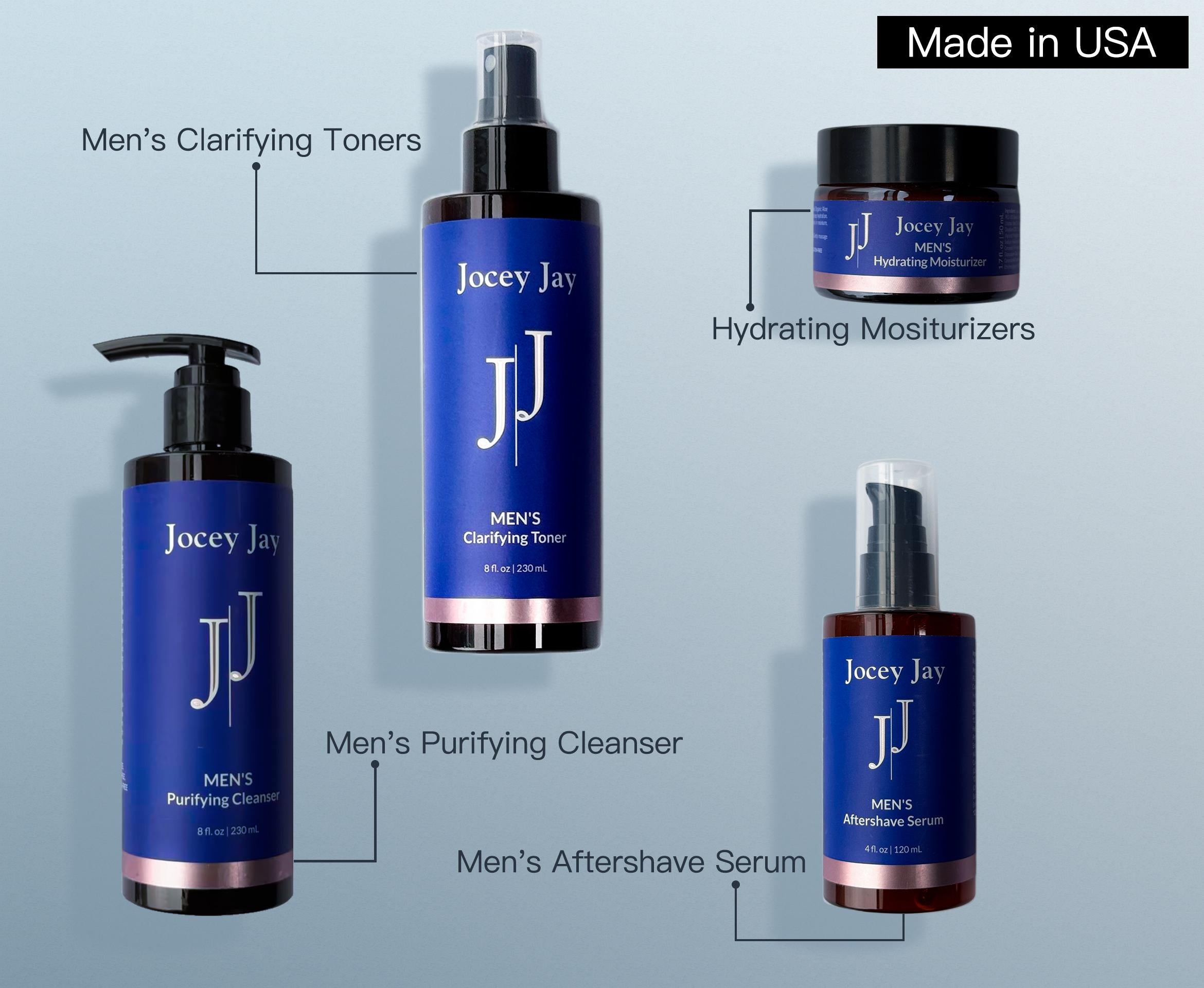 Jocey Jay Men's Organic Skincare Set – Non-Sticky, Complete Routine, Comfort， Made in US
